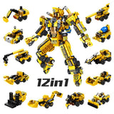 12 In 1 City Project Mecha Transformer Bumblebee Robot Engineering Military Vehicle Building Blocks toys Compatible Lego
