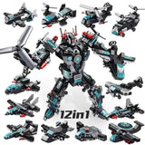 12 In 1 Military Helicopter Fighter Synthesis Transformer Robot Armor Blocks toys Set Compatible Lego